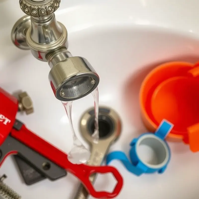 A leaky faucet ready for repair with essential tools.