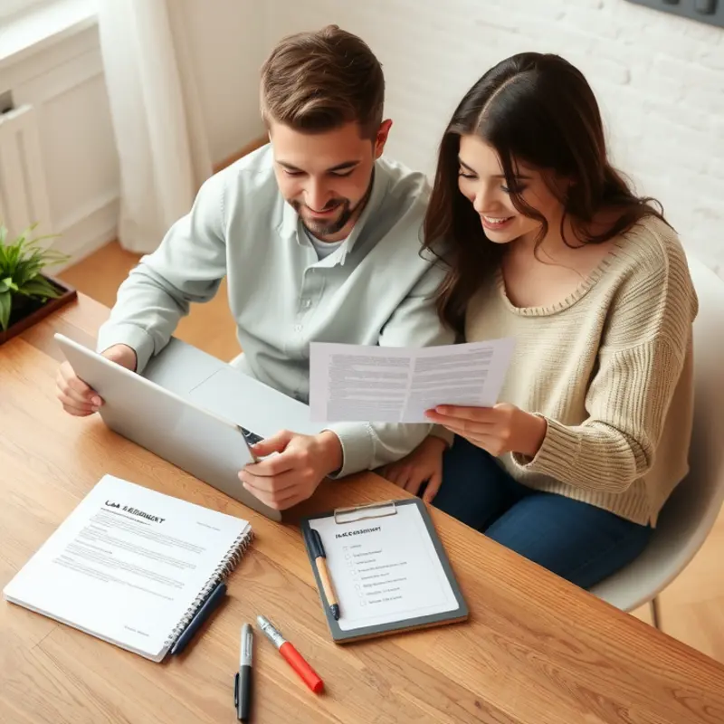 A couple reviewing lease terms together.