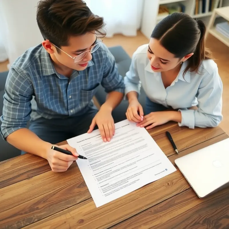 A couple analyzing their lease agreement, ensuring they understand all terms and charges.