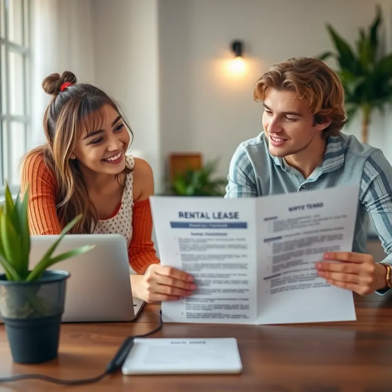A couple reviewing their lease terms together.