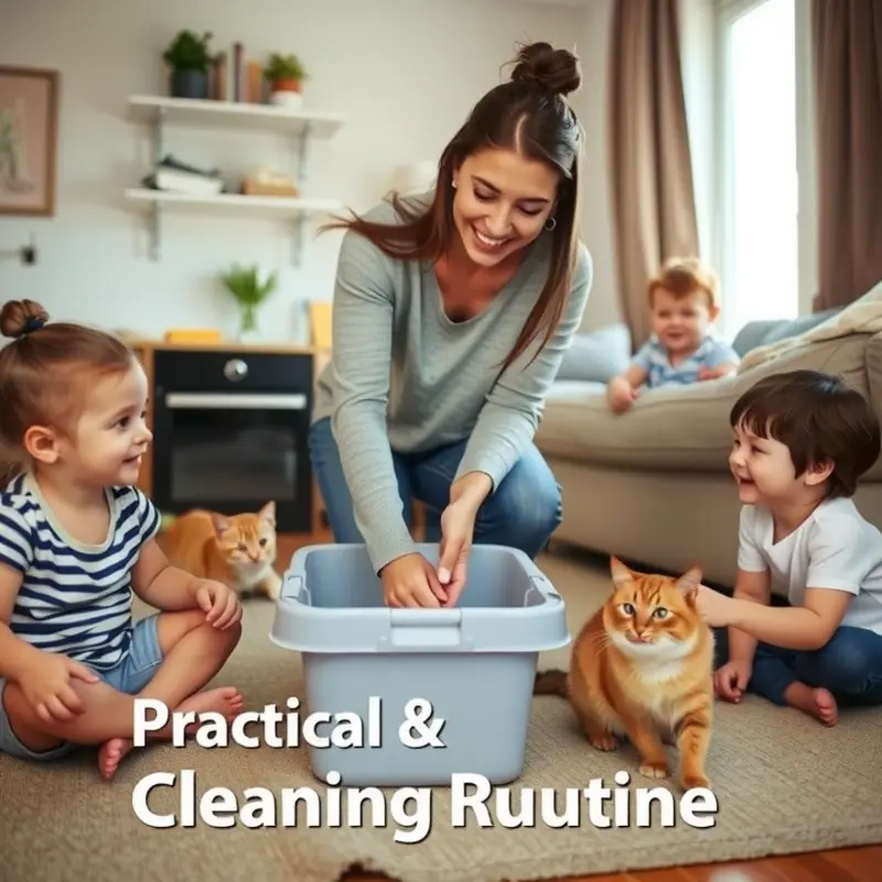 A well-integrated litter box in a family-friendly apartment.