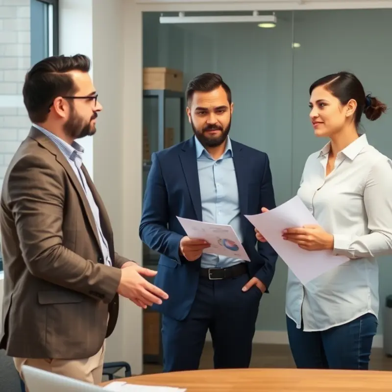 Young renters reviewing lease agreements together.