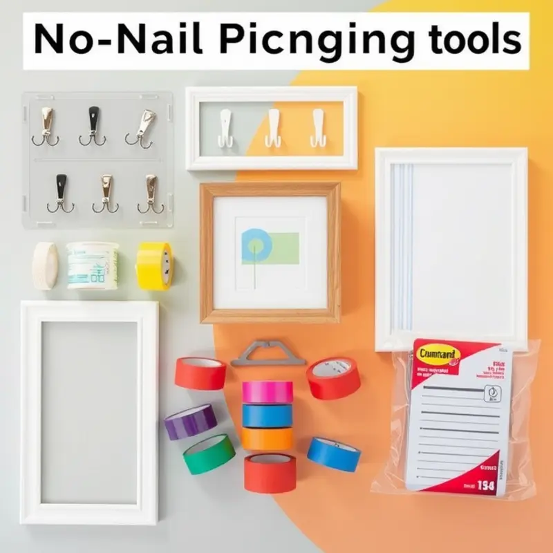 Diverse no-nail picture hanging tools ready to enhance your rental’s decor.