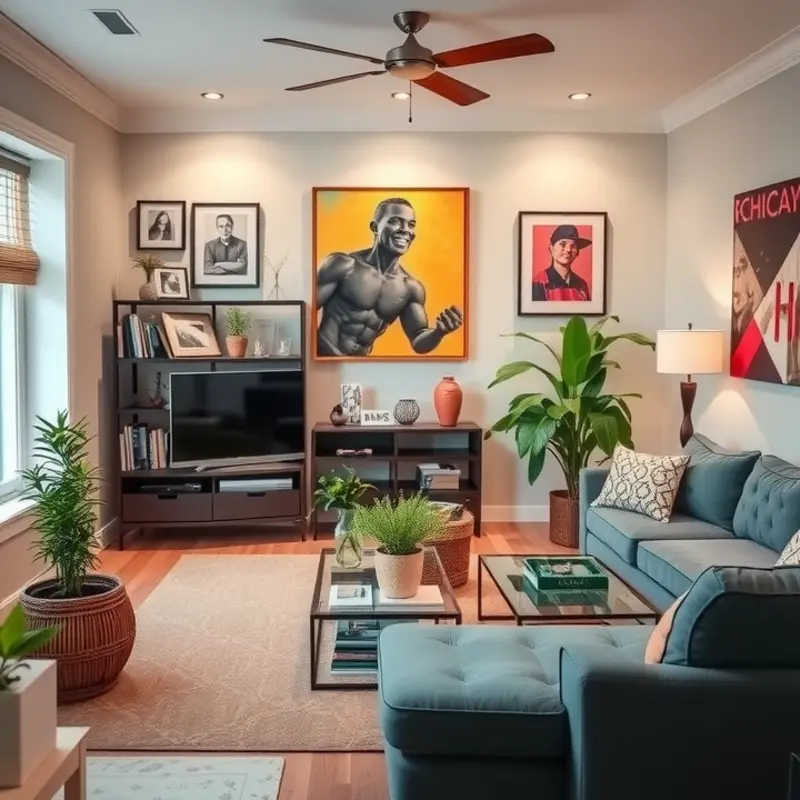 A cozy apartment scene with soft lighting and inviting textiles.