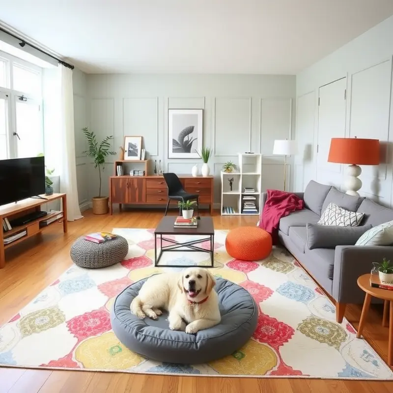 Stylish living room with pet-friendly furniture.