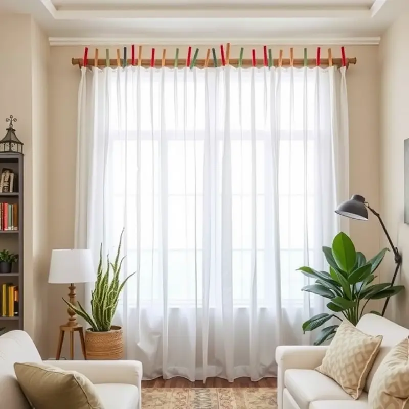 Charming popsicle stick curtain rods add a whimsical touch to your space.
