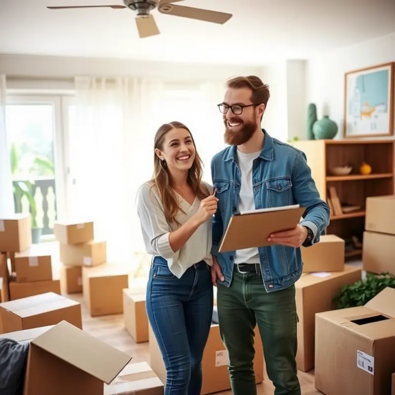 A couple preparing for their move out with a checklist.