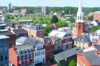 A beautiful skyline of downtown Providence with lush parks and waterfront.