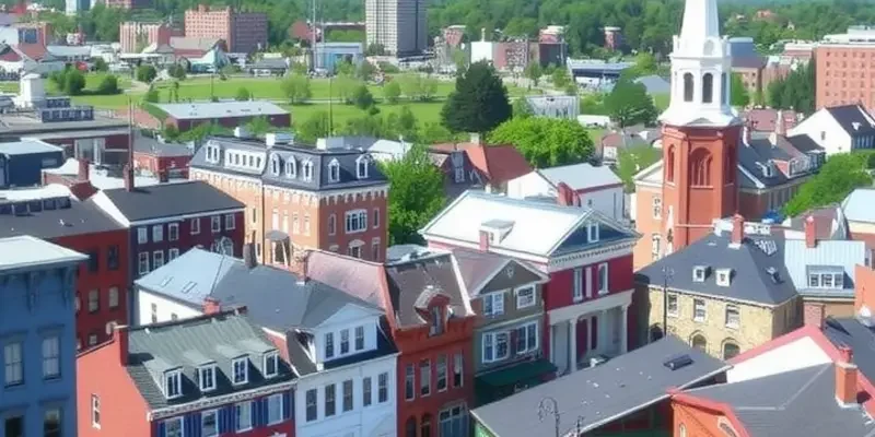 A beautiful skyline of downtown Providence with lush parks and waterfront.