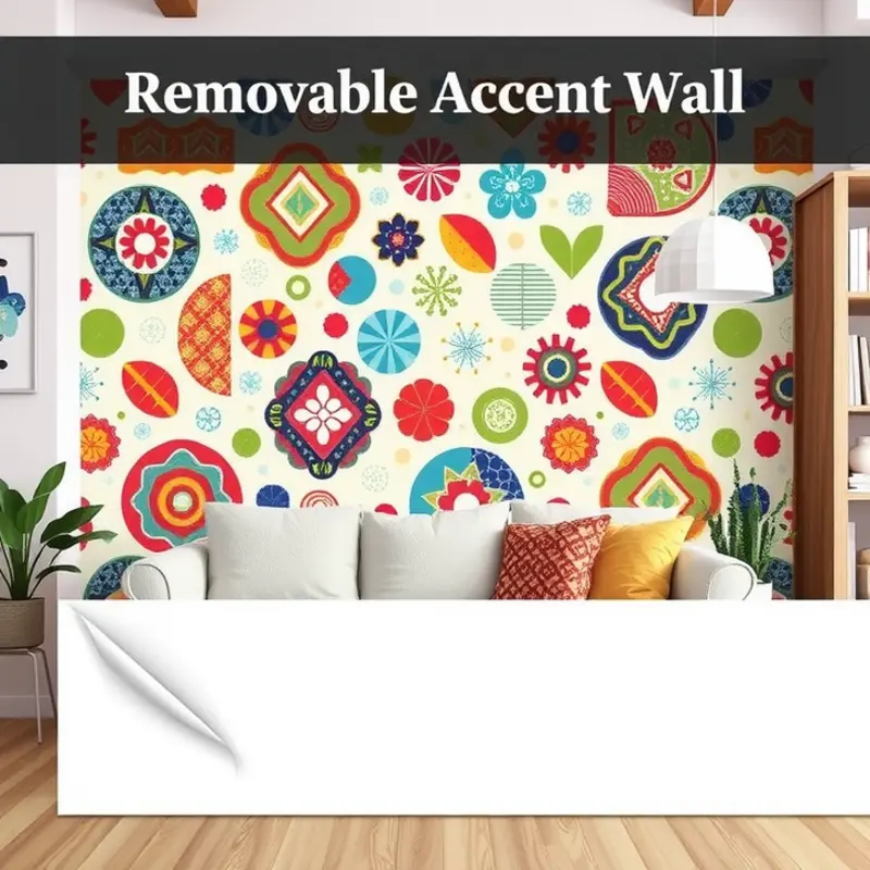 A stylish living room showcasing a beautiful removable accent wall.