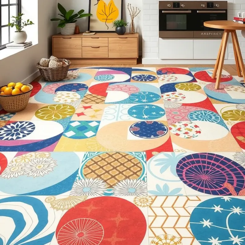 A vibrant array of removable vinyl flooring options displayed in an inviting rental space.