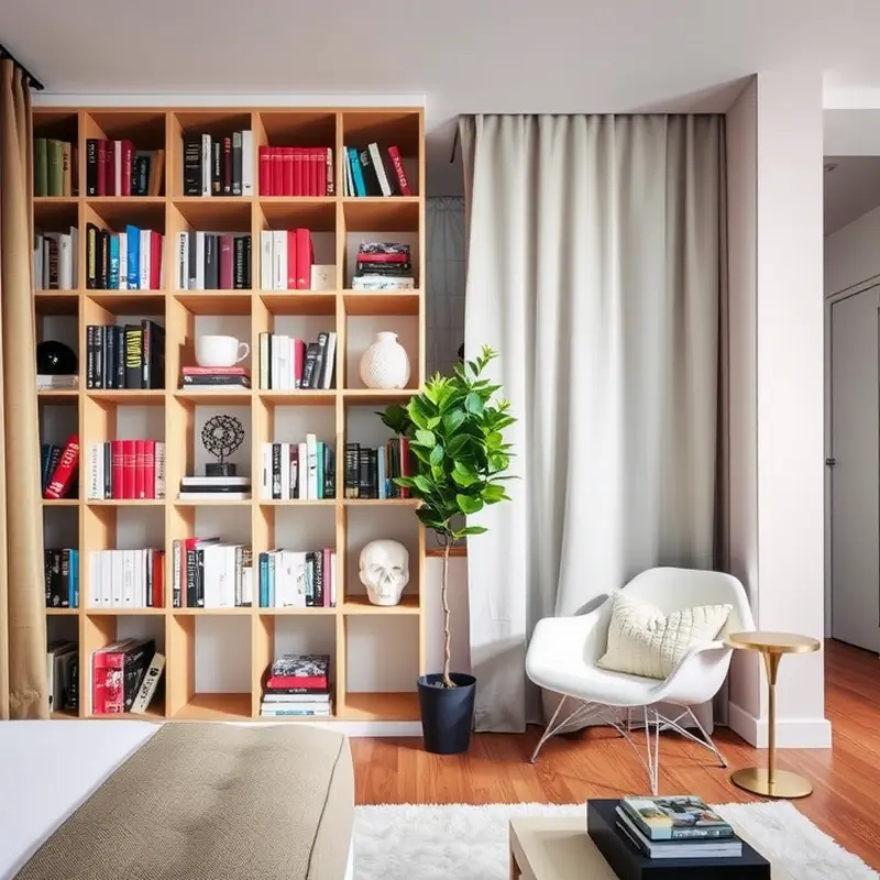 A cozy apartment nook created with a room divider.