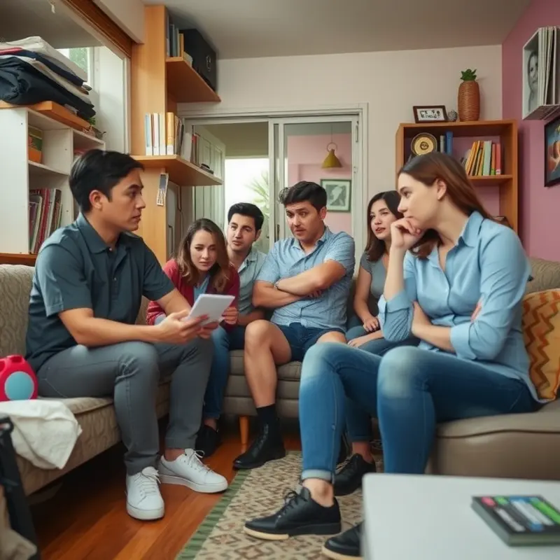 Young adults collaborating on a roommate agreement template.