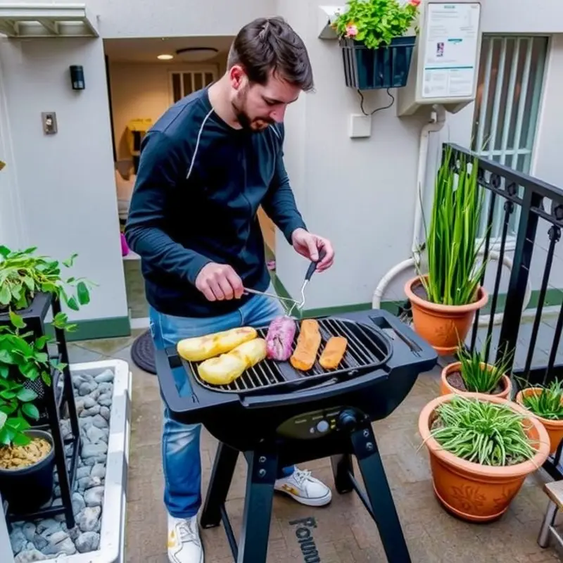 A safe grilling setup on an apartment balcony.