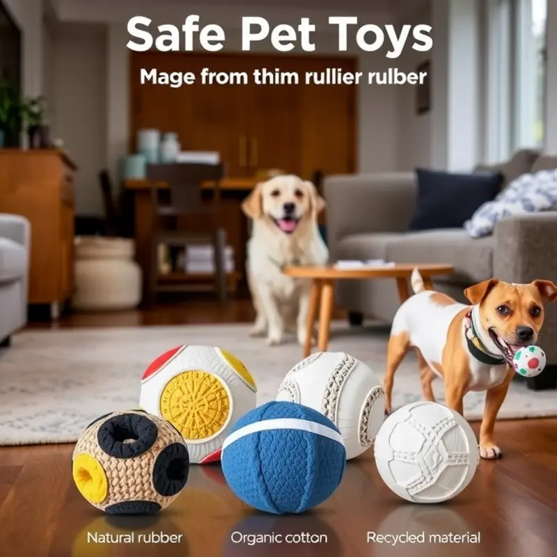 A collection of safe pet toys made from environmentally friendly materials.
