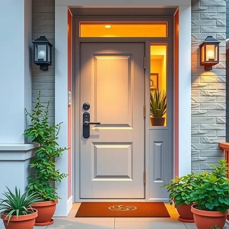 A secure apartment entrance equipped with modern security technology.