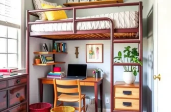 A beautifully organized small bedroom showcasing creative storage options and stylish decor.