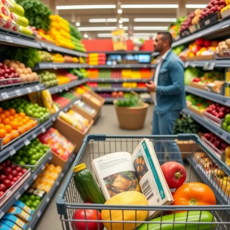 Couples engaged in fun grocery planning in their kitchen.