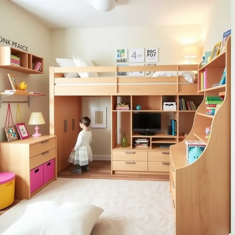 A colorful kids’ room with playful decor and functional furniture.