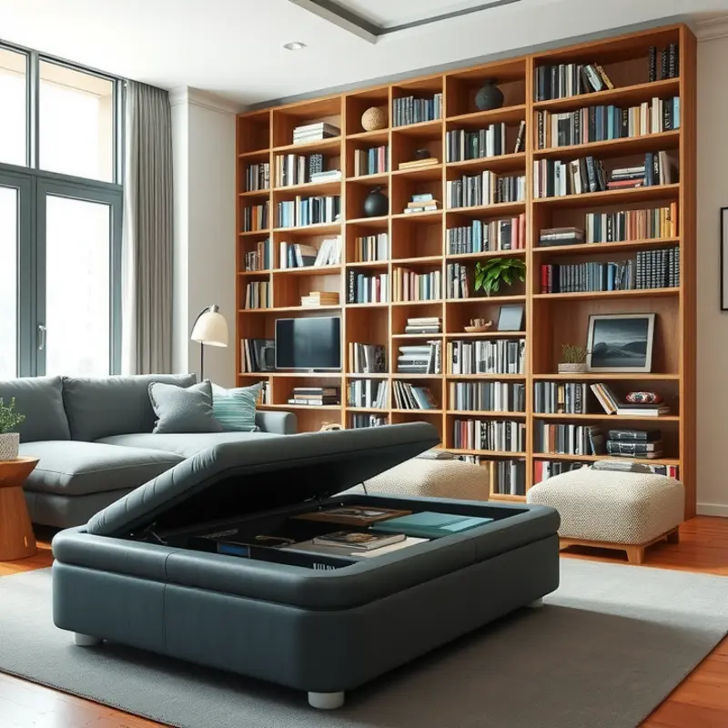 An inviting living room with clever storage solutions.