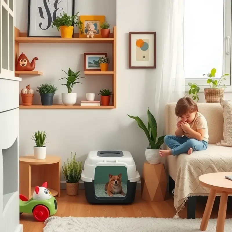 A well-integrated litter box in a family-friendly apartment.