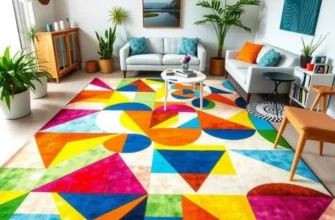 Charming rental living room showcasing various personalized DIY rugs.