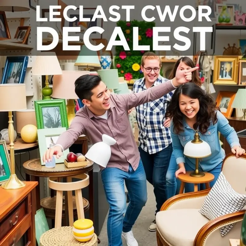 Exploring a colorful thrift store for unique apartment decor.