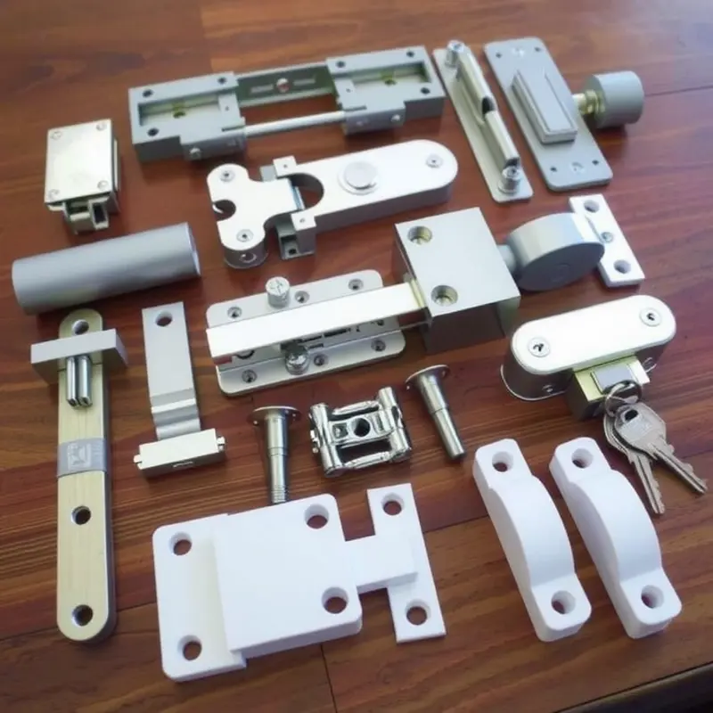 Different types of apartment window locks displayed for comparison.