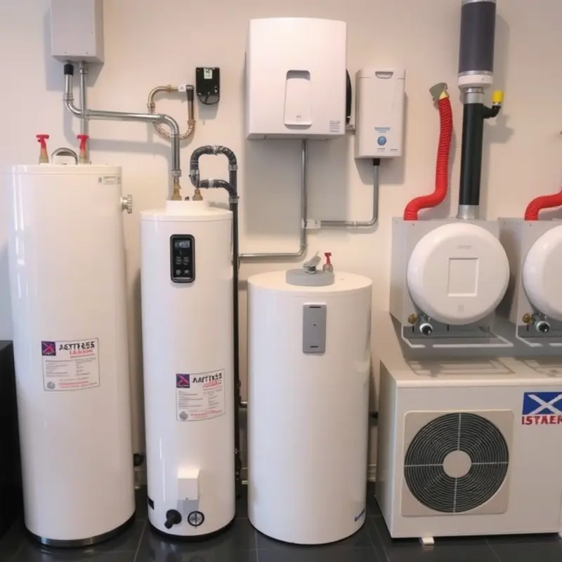 Different types of water heaters typically used in apartments.