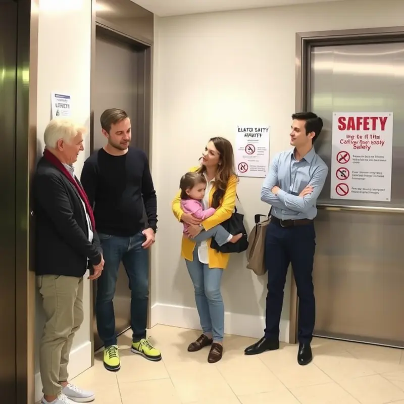 Residents reviewing elevator safety protocols.