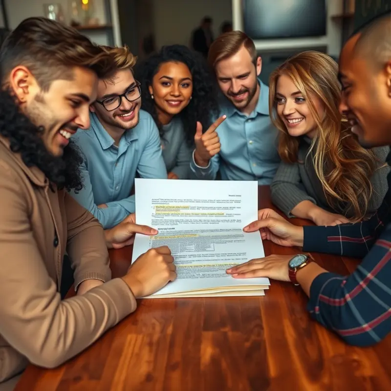 Young renters reviewing lease agreements together.