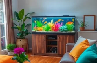 Family admiring a colorful fish tank in a cozy apartment.