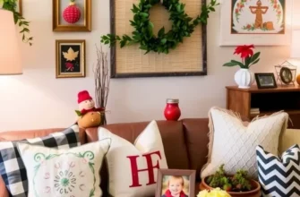 A lively living space decorated with seasonally themed, rental-friendly decor.
