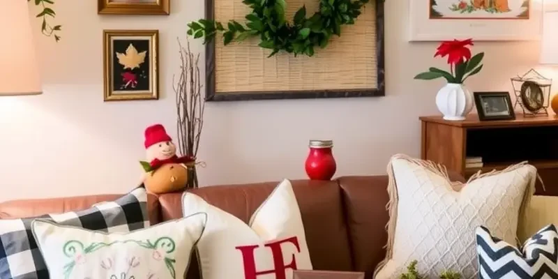 A lively living space decorated with seasonally themed, rental-friendly decor.