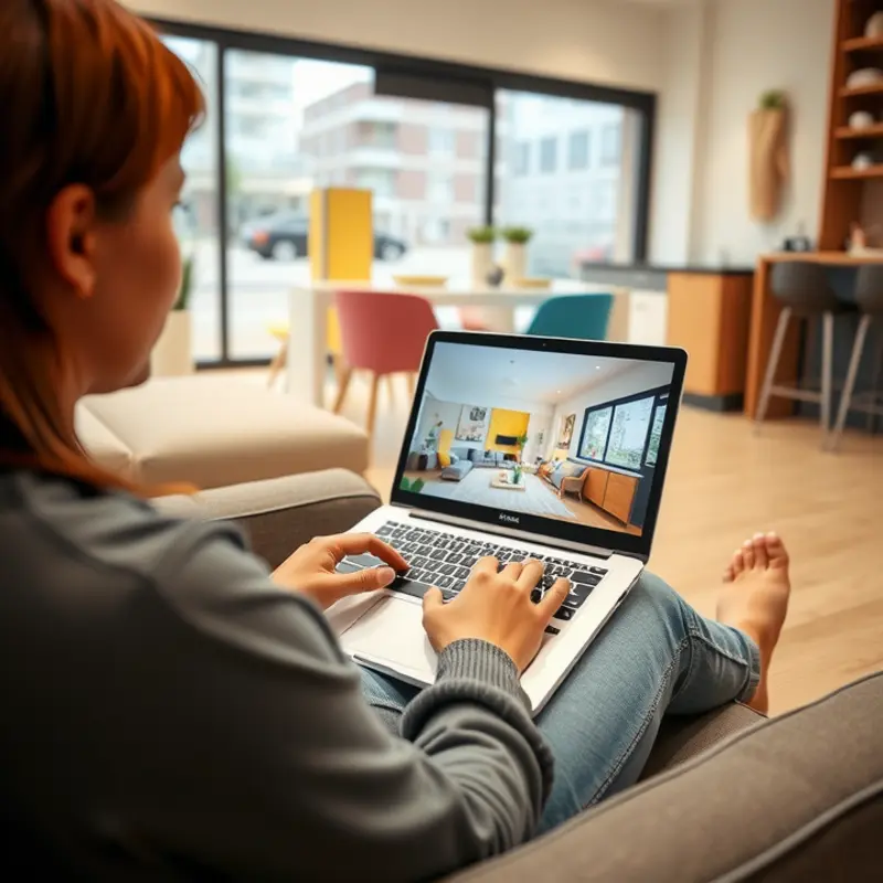Engaging in a virtual apartment tour from the comfort of home.