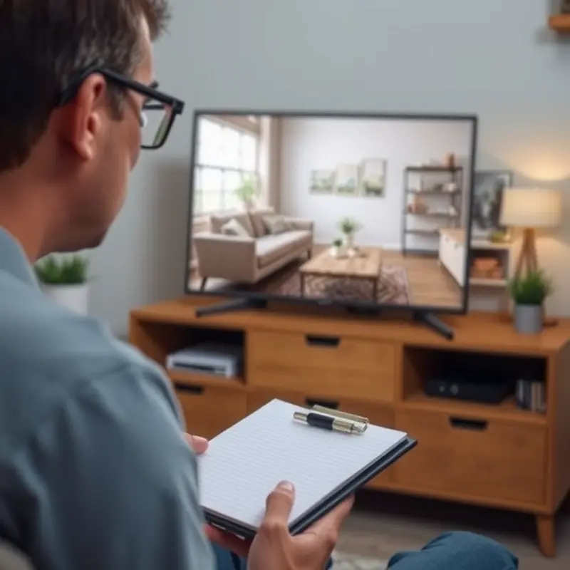 A couple excitedly exploring an online apartment tour together.