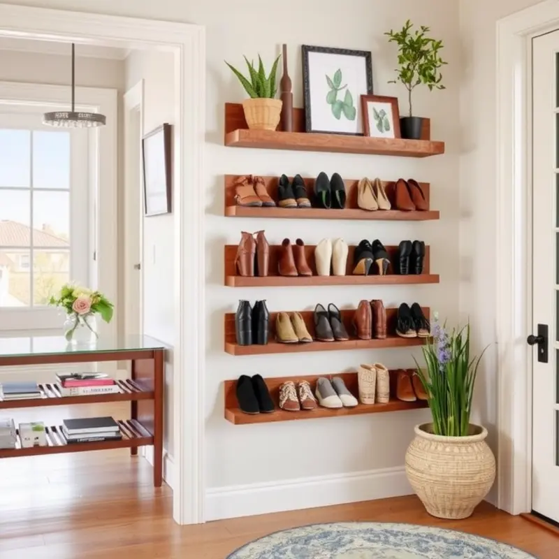Stylish under-bed storage for shoes, making use of space without sacrificing aesthetics.