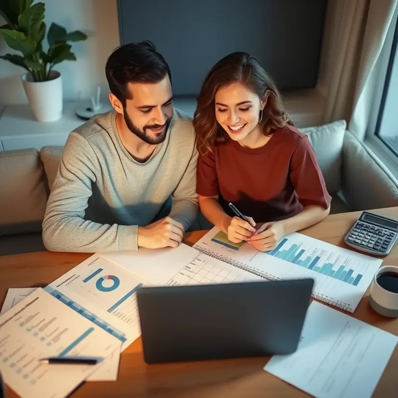 A couple focuses on their finances while planning their monthly rental budget.
