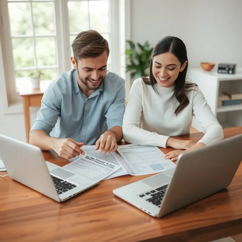 A couple analyzes their financial information to prepare for rental applications.