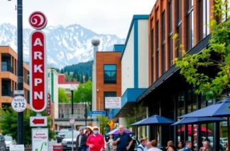 A scenic view over Anchorage featuring mountains and city life.