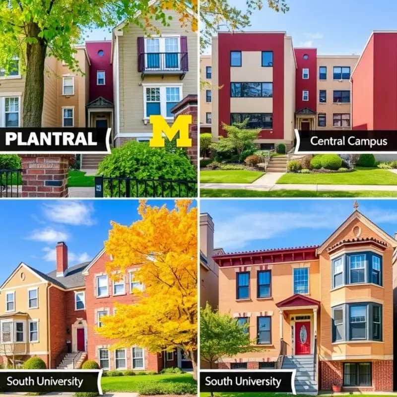 A variety of rental properties showcasing the vibrant neighborhoods around the University of Michigan.