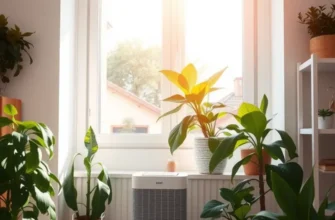 A bright and peaceful apartment with an air purifier, showing a healthy living space.