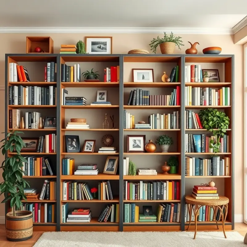 A stylishly organized bookshelf that merges function with personality.