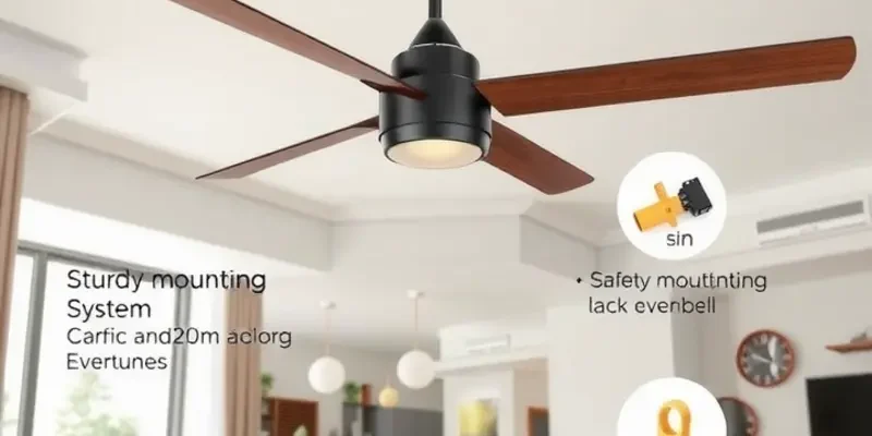 An inviting apartment with a stylish ceiling fan, sunlight flowing in, and a cozy ambiance.