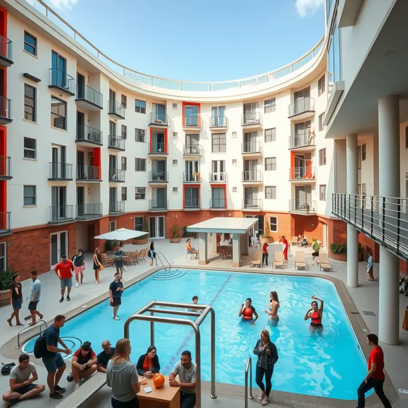 Socializing at an apartment complex’s communal pool.