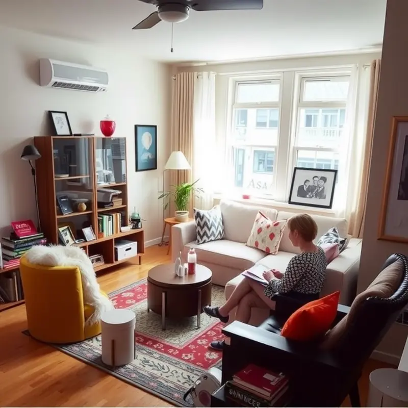 Assessing furniture placement and hazards in an apartment for earthquake safety.