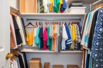 An illustrated depiction of a stylish closet with various storage solutions for an apartment-friendly environment.