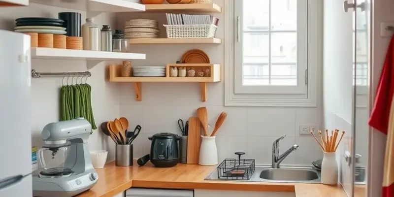 An inviting apartment kitchen that showcases safety and organization, featuring safety tools.