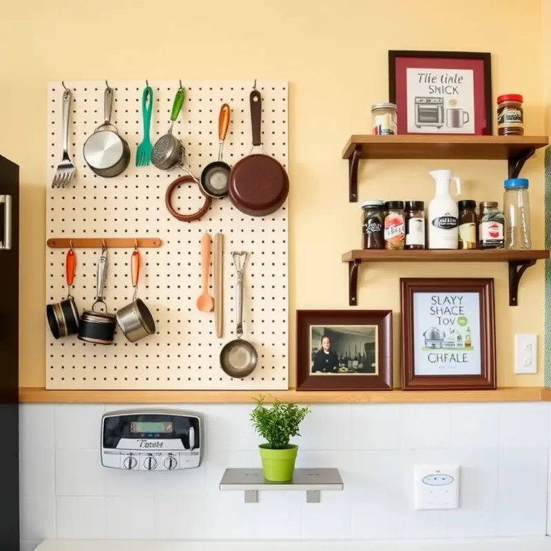 Creative wall storage solutions transforming a compact kitchen into an organized space.