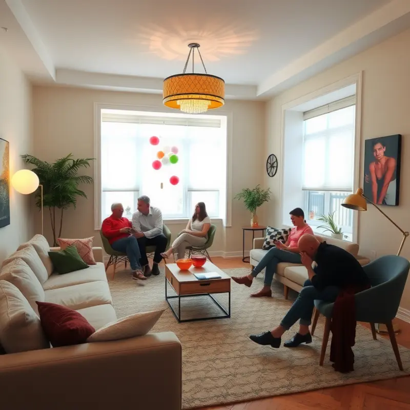 Creative apartment party layout maximizing space and comfort.